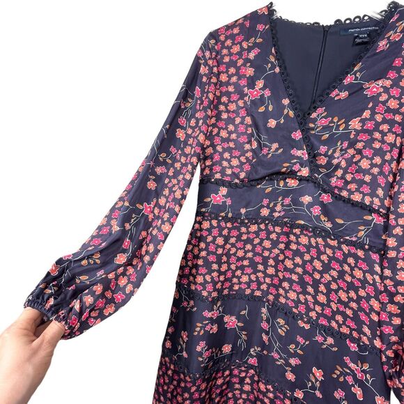 French Connection Daisy Crush Dress Size 6 NWT Navy Pink Floral Boho Mini Tiered - Picture 7 of 13